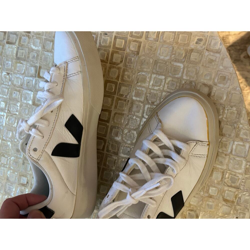 Veja Campo Leather Sneakers, White/Navy, Size 7 - Picture 7 of 15
